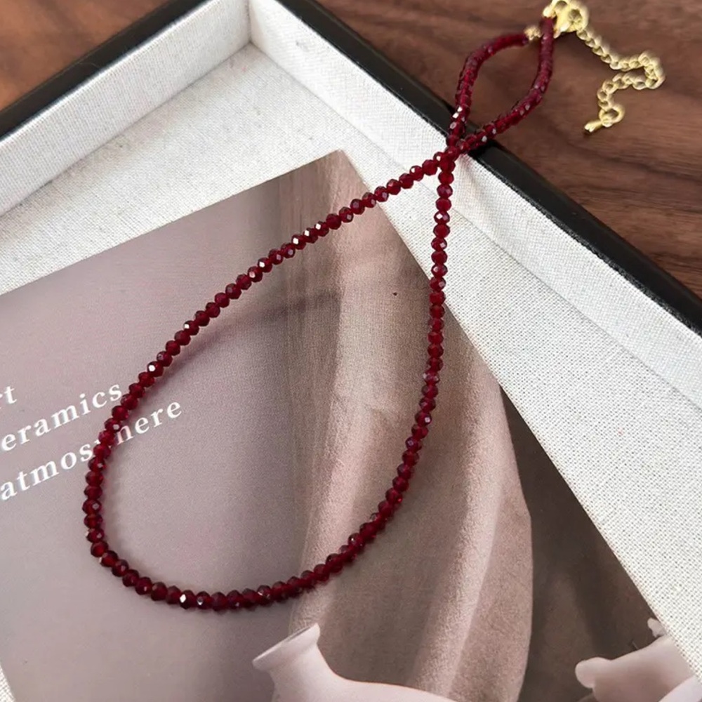 Elegant Red Glass Beaded Necklace